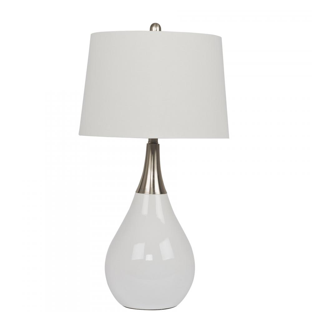 1 Light Metal/Poly Base Table Lamp in White/Brushed Nickel