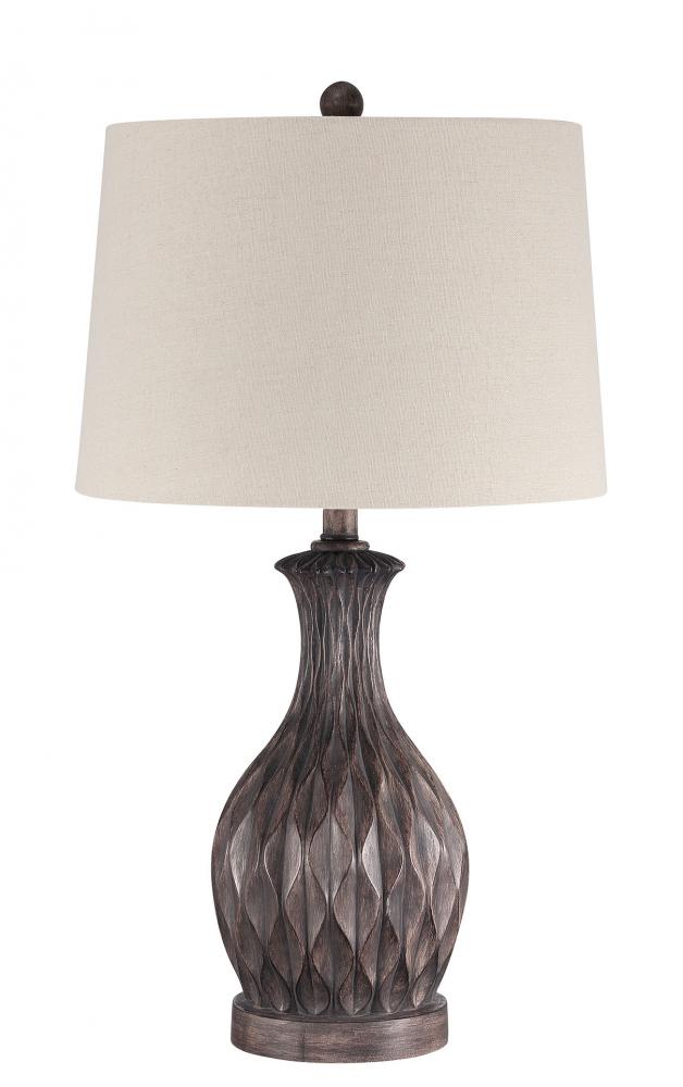 1 Light Resin Base Table Lamp in Carved Painted Brown