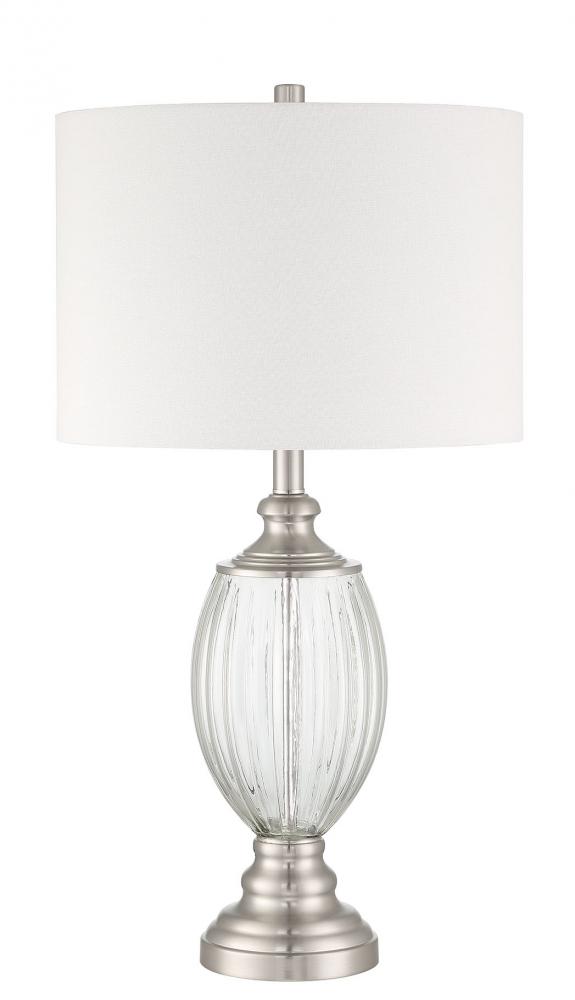 1 Light Glass/Metal Base Table lamp in Fluted Clear Glass/Brushed Polished Nickel