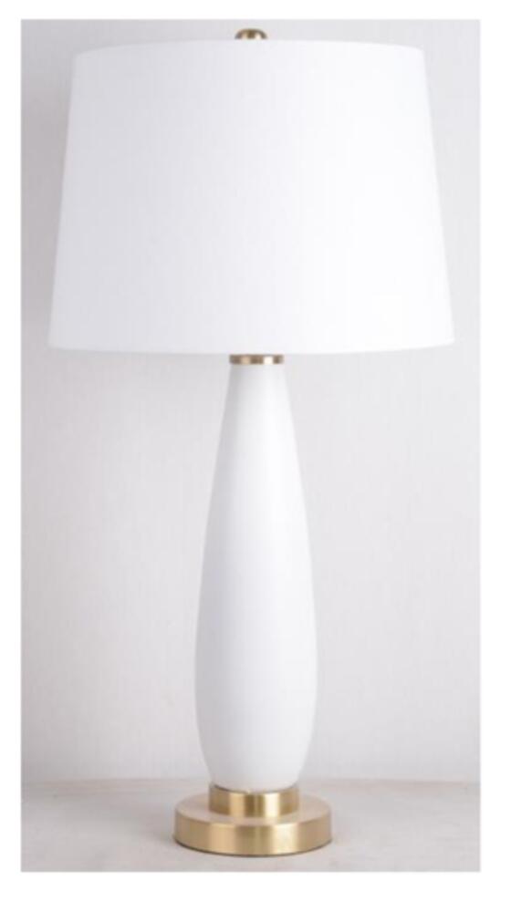 1 Light Glass/Metal Base Table Lamp in White Glass/Satin Brass