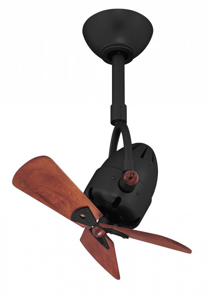 Diane oscillating ceiling fan in Matte Black finish with solid mahogany tone wood blades.