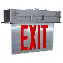  EXITEDGE-RE-MP/E - RECESSED EDGE-LIT EXIT SIGN UNV FACES RED LETTERS MIRROR PANEL BATTERY BACKUP ALUMINUM