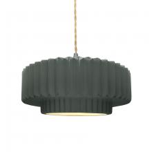  CER-6553-PWGN-NCKL-BEIG-TWST - Medium Tier Pleated 1-Light Pendant