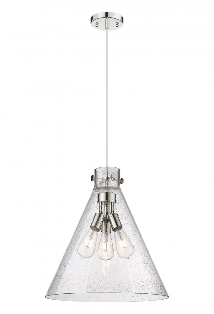 Newton Cone - 3 Light - 18 inch - Polished Nickel - Cord hung - Pendant