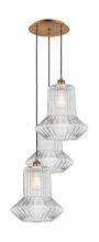  113B-3P-BB-G212 - Springwater - 3 Light - 19 inch - Brushed Brass - Cord Hung - Multi Pendant