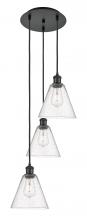  113B-3P-BK-GBC-84 - Berkshire - 3 Light - 15 inch - Matte Black - Cord Hung - Multi Pendant