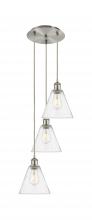  113B-3P-SN-GBC-84 - Berkshire - 3 Light - 15 inch - Brushed Satin Nickel - Cord Hung - Multi Pendant