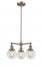  207-AC-G202-6 - Beacon - 3 Light - 19 inch - Antique Copper - Stem Hung - Chandelier