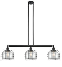  213-BK-G74-CE - Bell Cage - 3 Light - 42 inch - Matte Black - Stem Hung - Island Light