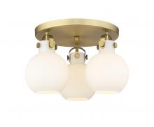  410-3F-BB-G410-7WH - Newton Sphere - 3 Light - 18 inch - Brushed Brass - Flush Mount