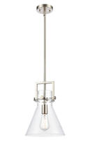  411-1S-SN-10CL - Newton Cone - 1 Light - 10 inch - Brushed Satin Nickel - Stem Hung - Mini Pendant