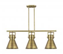  411-3I-BB-M411-10BB - Newton Cone - 3 Light - 42 inch - Brushed Brass - Island Light