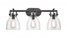  411-3W-BK-G412-7CL - Newton Bell - 3 Light - 27 inch - Matte Black - Bath Vanity Light