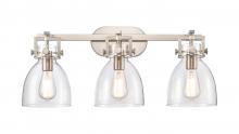  411-3W-SN-G412-7CL - Newton Bell - 3 Light - 27 inch - Satin Nickel - Bath Vanity Light