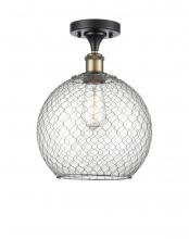  516-1C-BAB-G122-10CSN - Farmhouse Chicken Wire - 1 Light - 10 inch - Black Antique Brass - Semi-Flush Mount