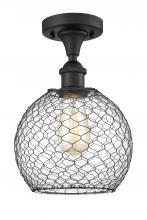  516-1C-OB-G121-8CBK - Farmhouse Chicken Wire - 1 Light - 8 inch - Oil Rubbed Bronze - Semi-Flush Mount