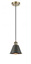  516-1P-AB-M8-BK - Smithfield - 1 Light - 7 inch - Antique Brass - Cord hung - Mini Pendant