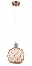  516-1P-AC-G121-8RB - Farmhouse Rope - 1 Light - 8 inch - Antique Copper - Cord hung - Mini Pendant