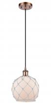  516-1P-AC-G121-8RW - Farmhouse Rope - 1 Light - 8 inch - Antique Copper - Cord hung - Mini Pendant