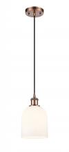  516-1P-AC-G558-6GWH - Bella - 1 Light - 6 inch - Antique Copper - Cord hung - Mini Pendant