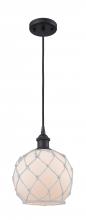  516-1P-BK-G121-8RW - Farmhouse Rope - 1 Light - 8 inch - Matte Black - Cord hung - Mini Pendant