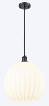  516-1P-BK-G1217-14WV - White Venetian - 1 Light - 14 inch - Matte Black - Cord Hung - Pendant