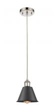  516-1P-PN-M8-BK - Smithfield - 1 Light - 7 inch - Polished Nickel - Cord hung - Mini Pendant