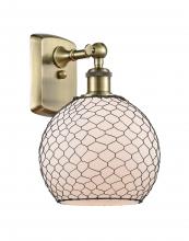  516-1W-AB-G121-8CBK - Farmhouse Chicken Wire - 1 Light - 8 inch - Antique Brass - Sconce