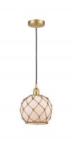  616-1P-SG-G121-8RB - Farmhouse Rope - 1 Light - 8 inch - Satin Gold - Cord hung - Mini Pendant