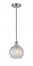  616-1P-SN-G122C-8CL - Athens - 1 Light - 8 inch - Brushed Satin Nickel - Cord hung - Mini Pendant