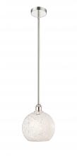  616-1S-PN-G1216-10WM - White Mouchette - 1 Light - 10 inch - Polished Nickel - Stem Hung - Mini Pendant