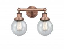  616-2W-AC-G204-6 - Beacon - 2 Light - 15 inch - Antique Copper - Bath Vanity Light