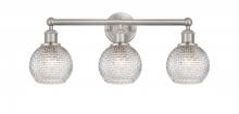  616-3W-SN-G122C-6CL - Athens - 3 Light - 24 inch - Brushed Satin Nickel - Bath Vanity Light