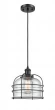  916-1P-BK-G74-CE - Bell Cage - 1 Light - 8 inch - Matte Black - Cord hung - Mini Pendant