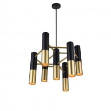  1015P17-7-129 - Anem 7 Light Down Chandelier With Matte Black & Satin Gold Finish