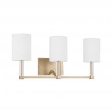  157031MA-715 - 3-Light Vanity in Matte Brass with Clear Acrylic Accents and Cylindrical White Fabric Shades