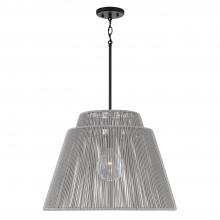  956311EK - 1-Light Indoor Outdoor Pendant in Matte Black and Hand-wrapped Grey Resin Rope