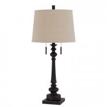  BO-3024TB - 60W x 2 Torrington resin table lamp with pull chain switch and hardback linen shade