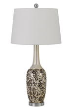  BO-2914TB-2 - 150W Paxton Ceramic Table Lamp With Leaf Design And Taper Drum Hardback Fabric Shade (Priced An