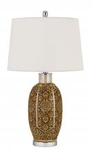  BO-2974TB - 150W 3 way Olive ceramic table lamp with hardback taper fabric drum shade