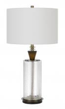  BO-2987TB - 150W 3 way Sherwood glass table lamp with wood font and hardback fabric drum shade