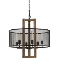  FX-3678-6 - 60W X 6 Monza Wood Chandelier With Mesh Shade (Edison Bulbs Not included)