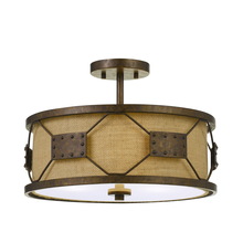  FX-3681-3 - 60W X 3 Ragusa Metal 2 in 1 Pendant/Semi Flush Mount Fixture With Burlap Shade