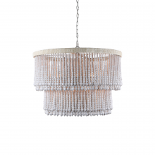  H22110-6W - Sea Breeze Wood Beads Drum Chandelier