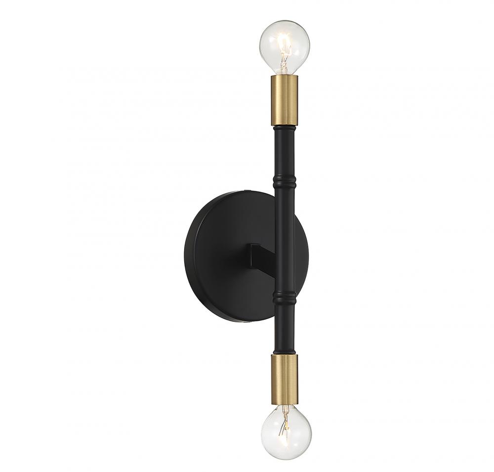 Rossi 2-Light Wall Sconce in Matte Black with Warm Brass Accents