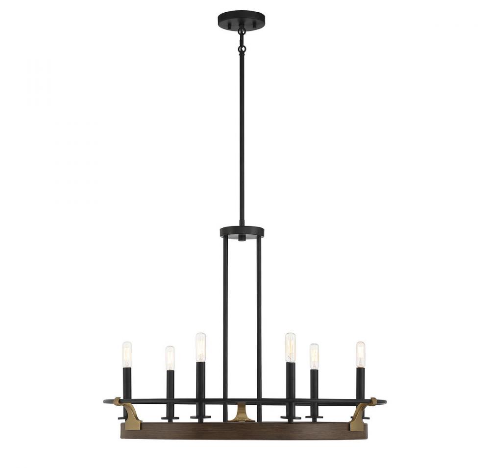 Icarus 6-Light Chandelier in Burnished Brass with Walnut
