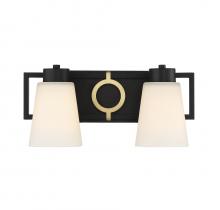 Lighting One US L8-4450-2-143 - Russo 2-Light Bathroom Vanity Light in Matte Black with Warm Brass Accents