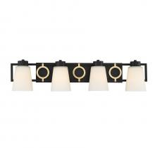 Lighting One US L8-4450-4-143 - Russo 4-Light Bathroom Vanity Light in Matte Black with Warm Brass Accents
