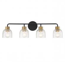 Lighting One US V6-L8-5900-4-143 - Flagler 4-Light Bathroom Vanity Light in Matte Black with Warm Brass Accents