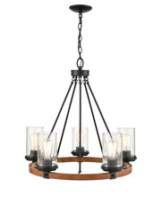  3825-MB/WG - Taos 5-Light Chandelier Ceiling Light Matte Black/Wood Grain